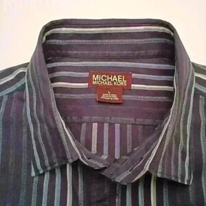 Michael Kors Men's Long Sleeve Button Up Shirt Size L Blue Grey Stripe Classic